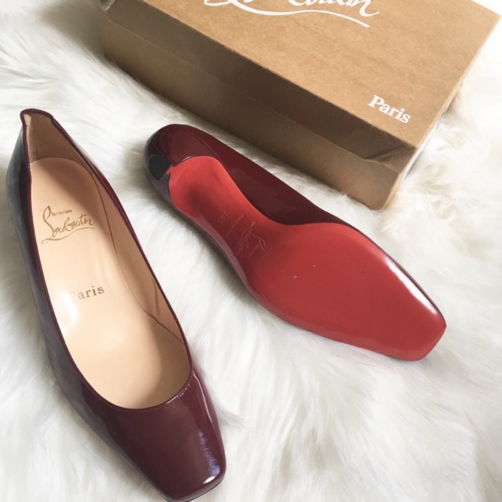 Christian Louboutin square toe burgundy kitten heels